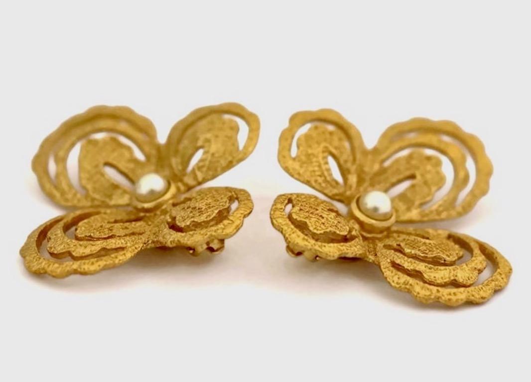 Vintage YVES SAINT LAURENT Butterfly Earrings by Robert Goossens In Excellent Condition In Kingersheim, Alsace