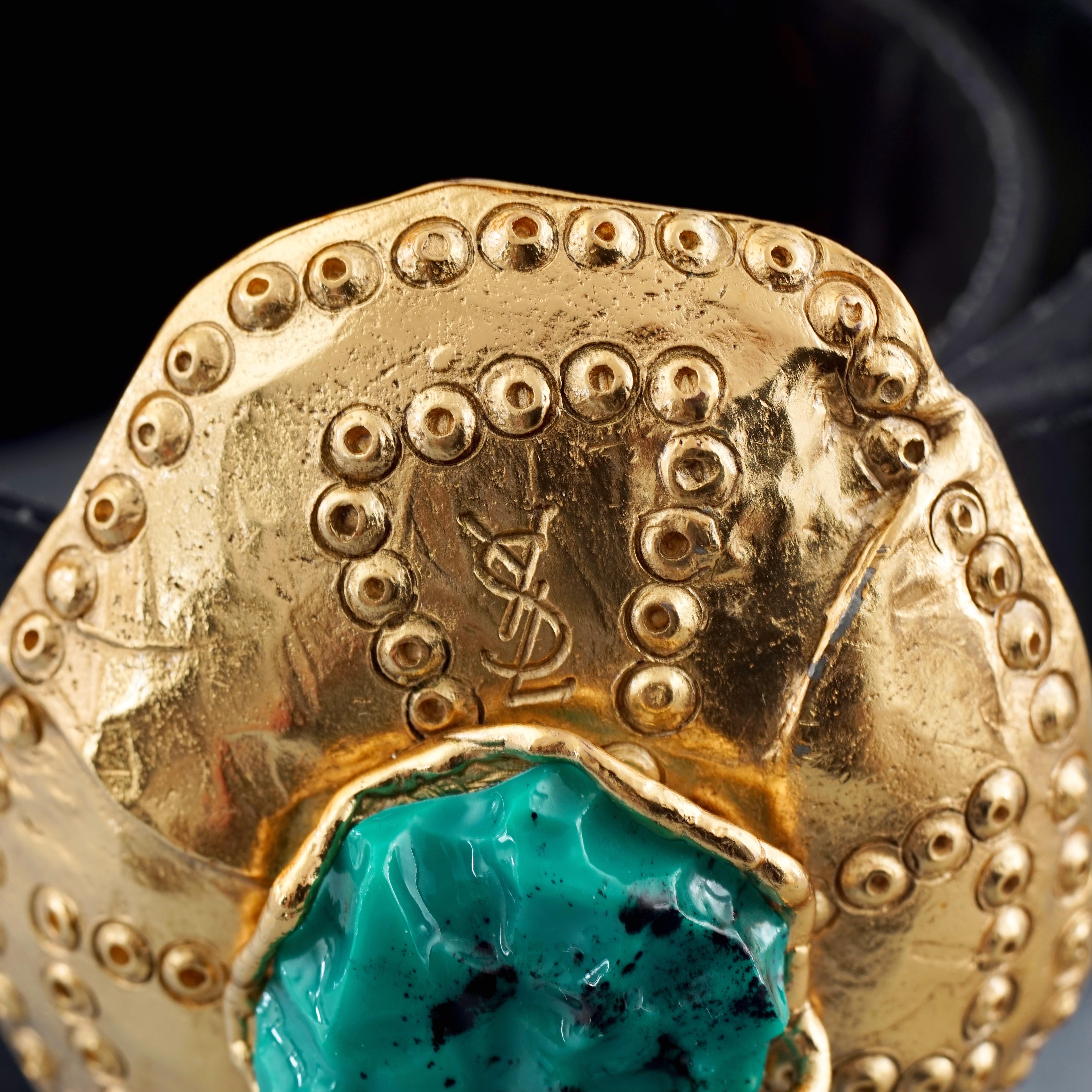 Vintage YVES SAINT LAURENT by Goossens Ethnic Disc Turquoise Buckle Silk Belt For Sale 7