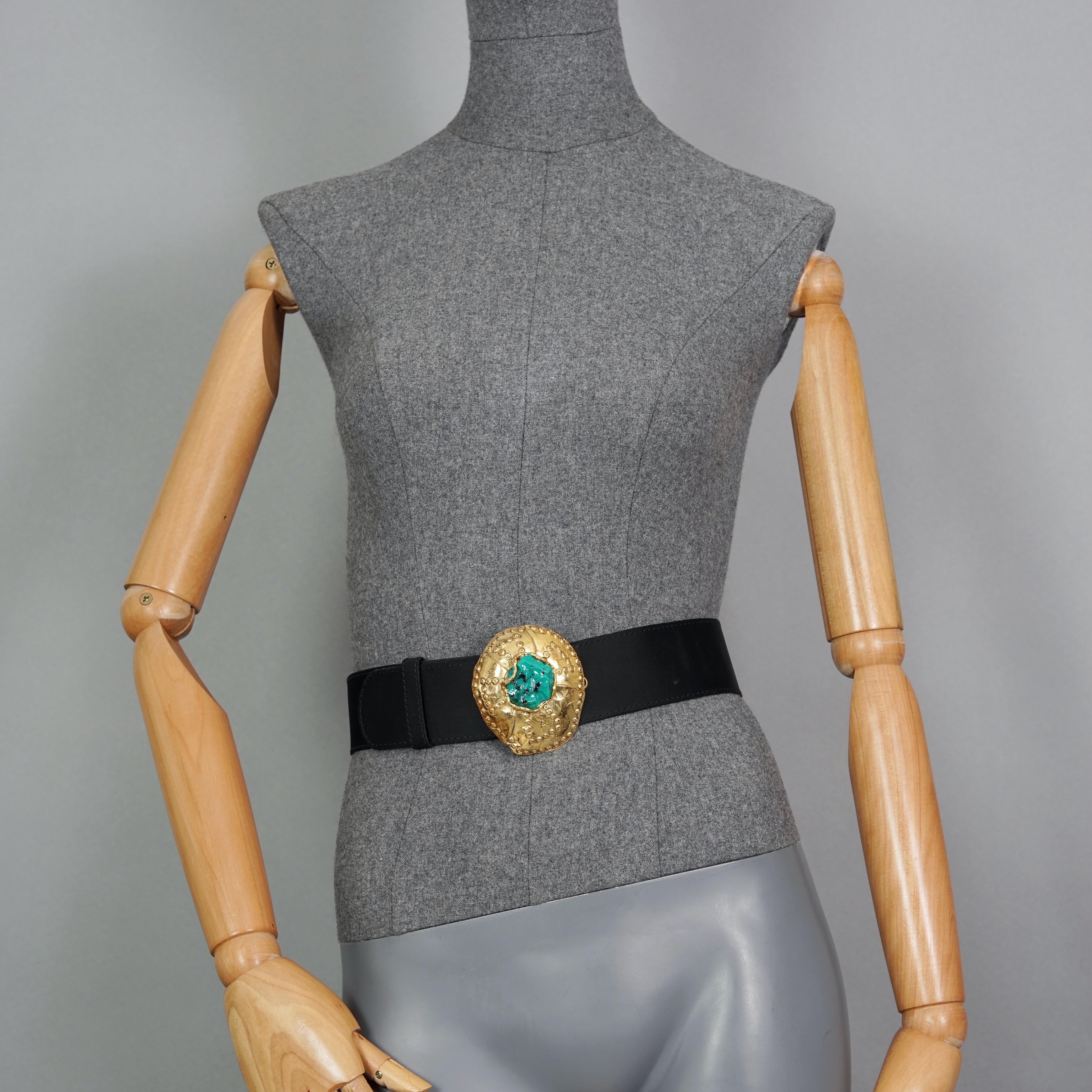 Vintage YVES SAINT LAURENT by Goossens Ethnic Disc Turquoise Buckle Silk Belt

Measurements:
Height Buckle: 2.99 inches (7.6 cm)
Height Strap: 1.92 inches (4.9 cm)
Wearable Length: 28 inches (71 cm), 29 inches (73.5 cm) and 30 inches (76