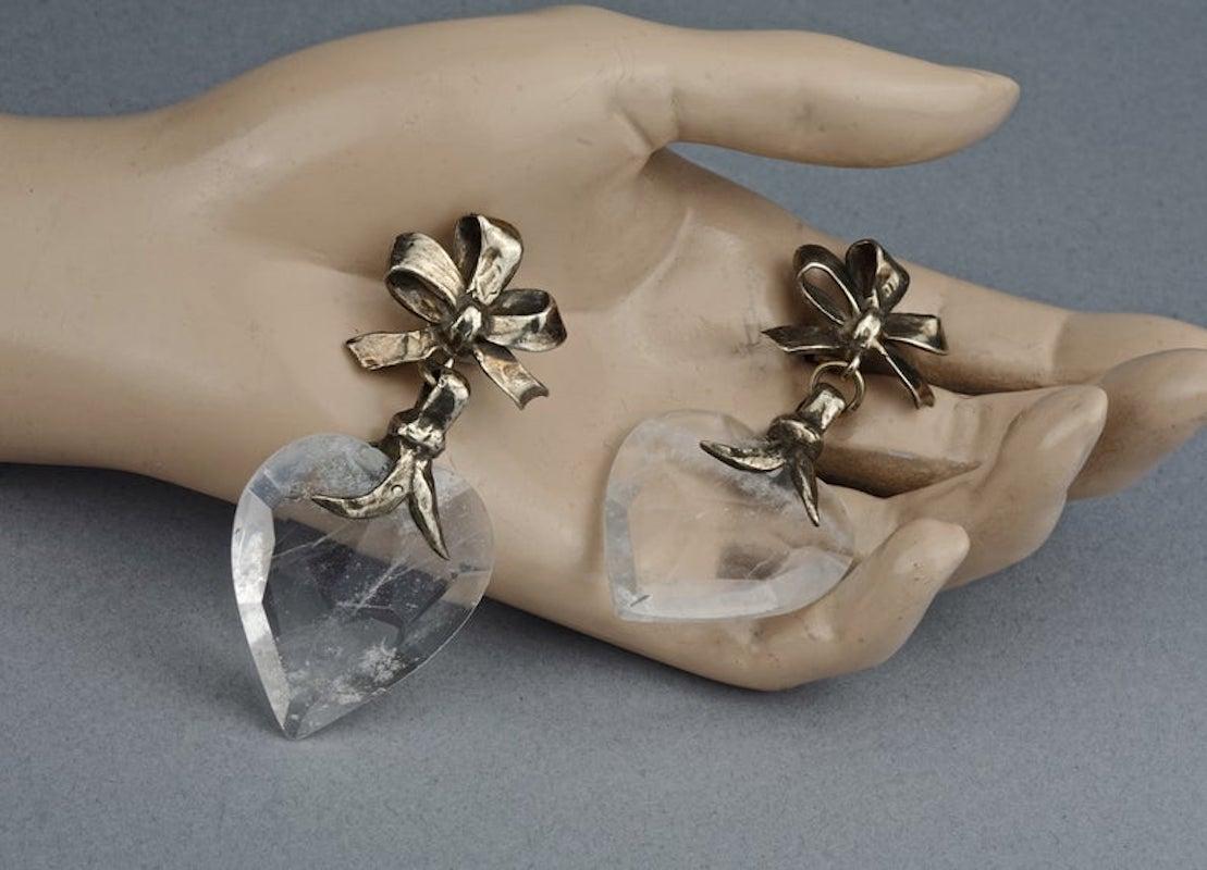 Vintage YVES SAINT LAURENT by Robert Goossens Bow Glass Heart Dangling Earrings 6