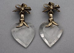 Vintage YVES SAINT LAURENT by Robert Goossens Bow Glass Heart Dangling Earrings
