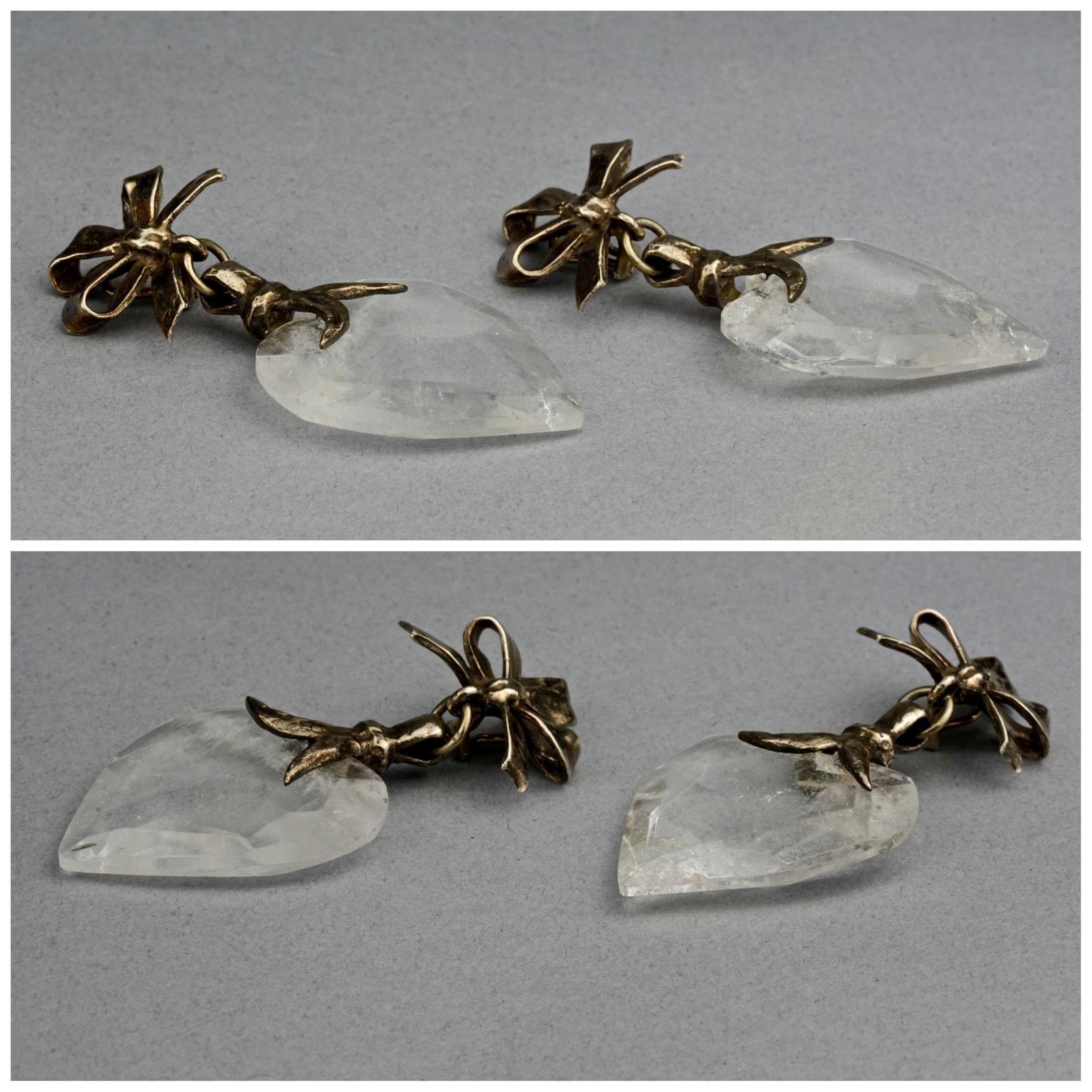 Vintage YVES SAINT LAURENT by Robert Goossens Bow Glass Heart Dangling Earrings In Good Condition In Kingersheim, Alsace