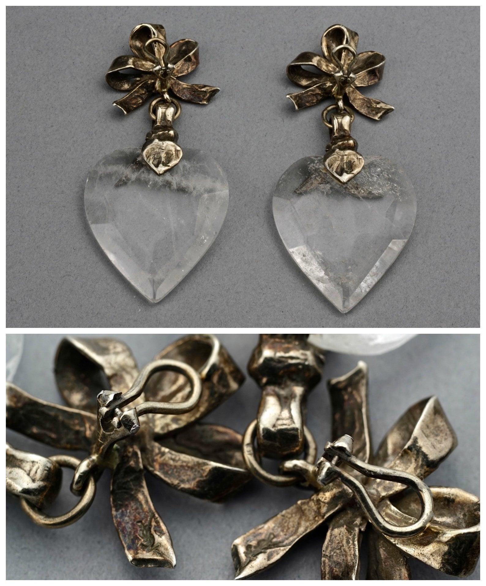 Vintage YVES SAINT LAURENT by Robert Goossens Bow Glass Heart Dangling Earrings 4