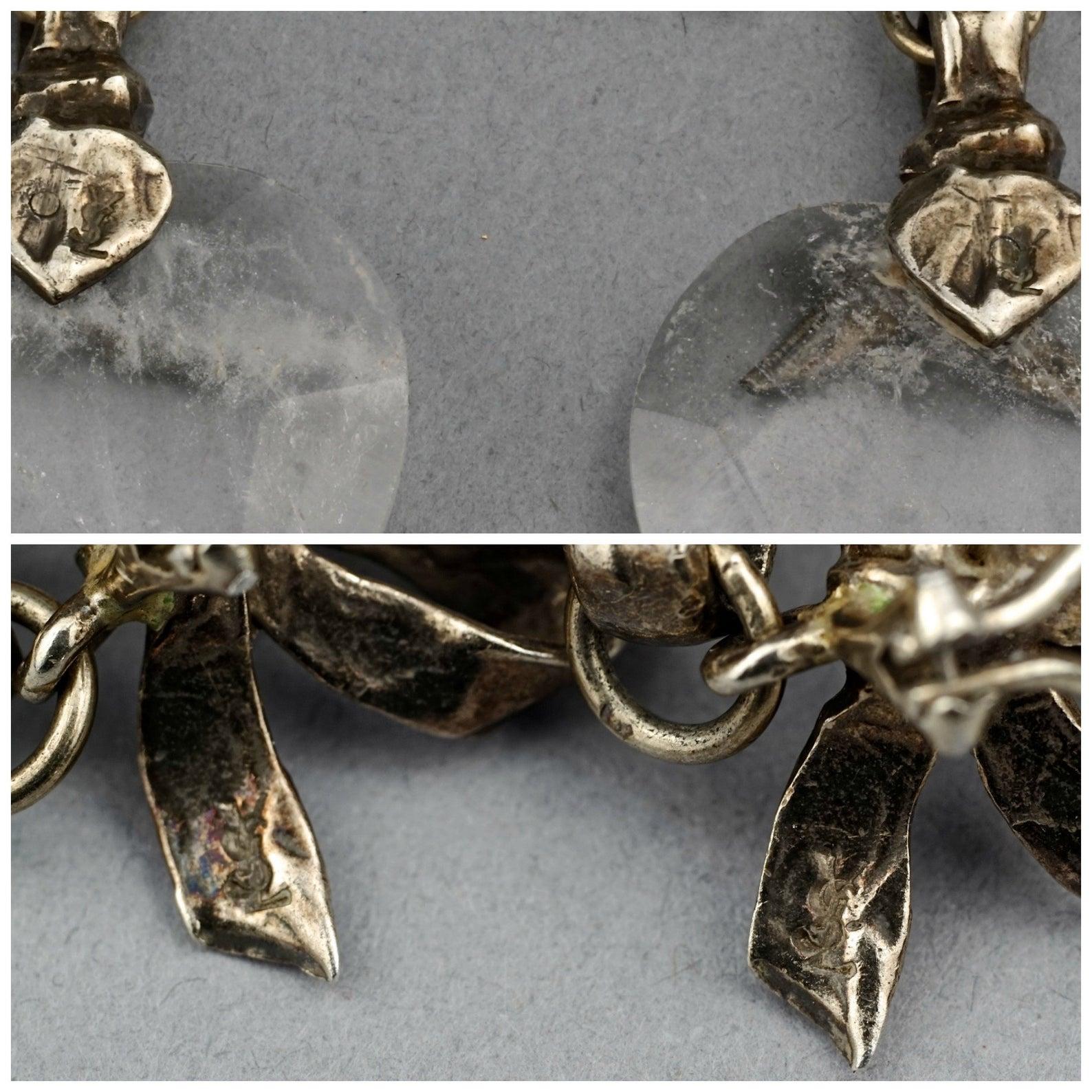 Vintage YVES SAINT LAURENT by Robert Goossens Bow Glass Heart Dangling Earrings 5