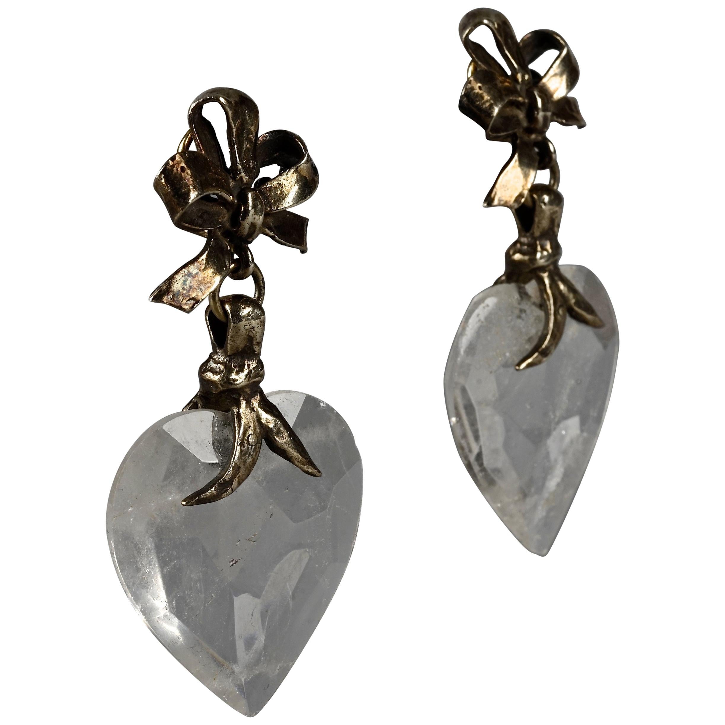 Vintage YVES SAINT LAURENT by Robert Goossens Bow Glass Heart Dangling Earrings