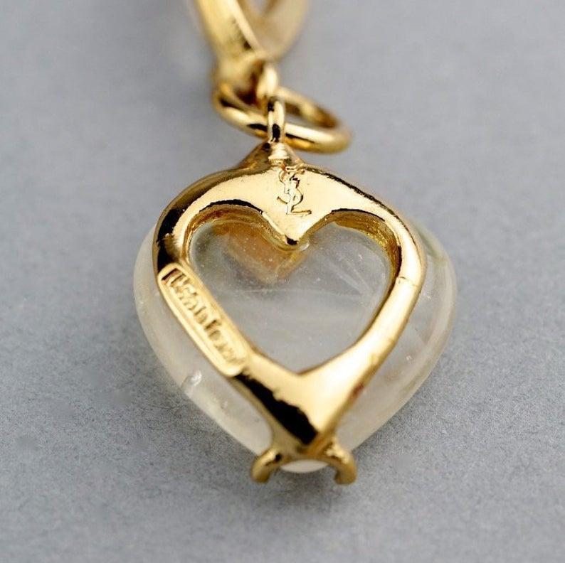Vintage YVES SAINT LAURENT by Robert Goossens Glass Crystal Heart Charm Bracelet 6