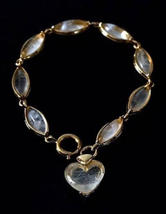 Vintage YVES SAINT LAURENT by Robert Goossens Glass Crystal Heart Charm Bracelet