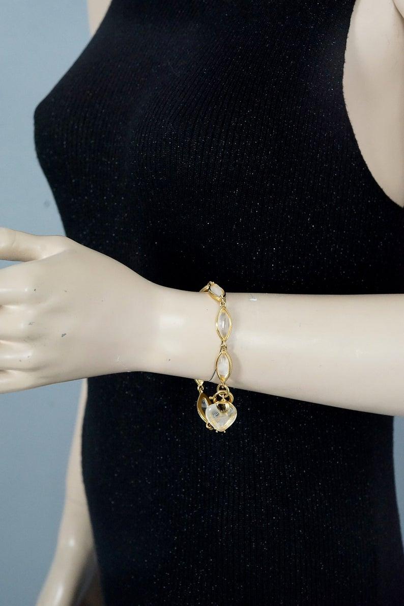 Vintage YVES SAINT LAURENT by Robert Goossens Glass Crystal Heart Charm Bracelet 2
