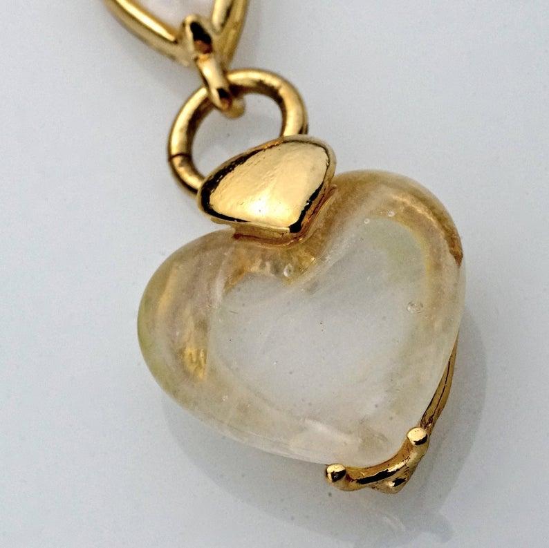Vintage YVES SAINT LAURENT by Robert Goossens Glass Crystal Heart Charm Bracelet 5