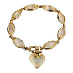 Vintage YVES SAINT LAURENT by Robert Goossens Glass Crystal Heart Charm Bracelet