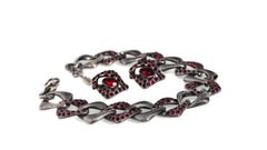 Vintage YVES SAINT LAURENT by Robert Goossens Gunmetal Ruby Necklace Earring Set