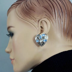 Vintage YVES SAINT LAURENT by Robert Goossens Heart Rhinestones Earrings