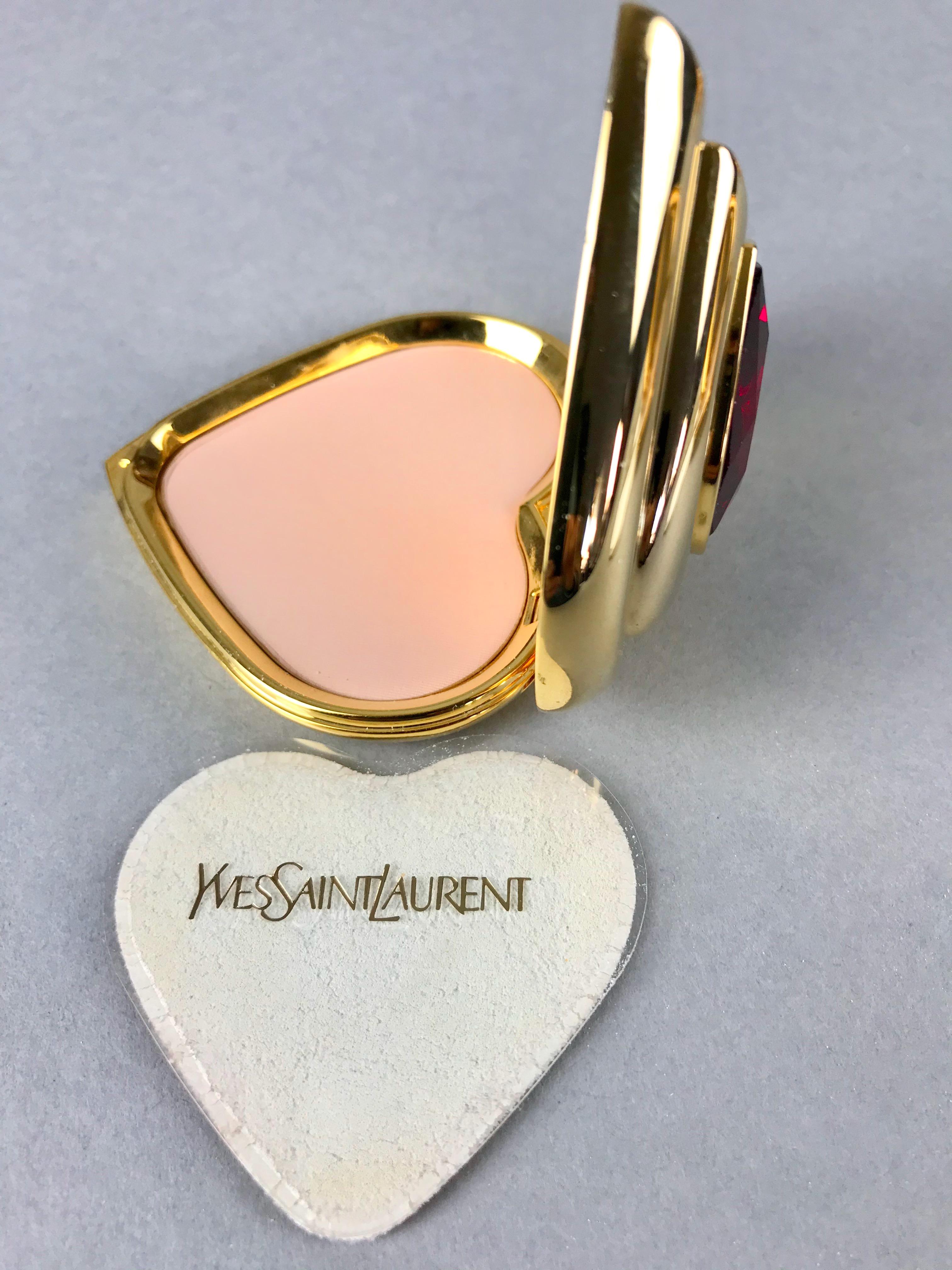 Vintage YVES SAINT LAURENT by Robert Goossens Red Heart Jewelled Compact Powder For Sale 2