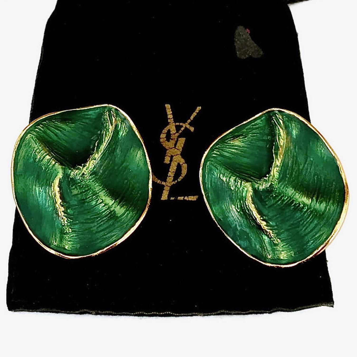 Women's Vintage YVES SAINT LAURENT by Robert Goossens Wrinkled Enamel Disc Earrings