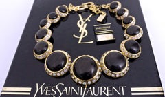 Vintage Yves Saint Laurent Cabochon Rhinestone Choker Necklace