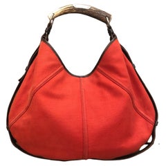 Vintage YVES SAINT LAURENT Canvas Deer Horn Mombasa Bag Orange Large