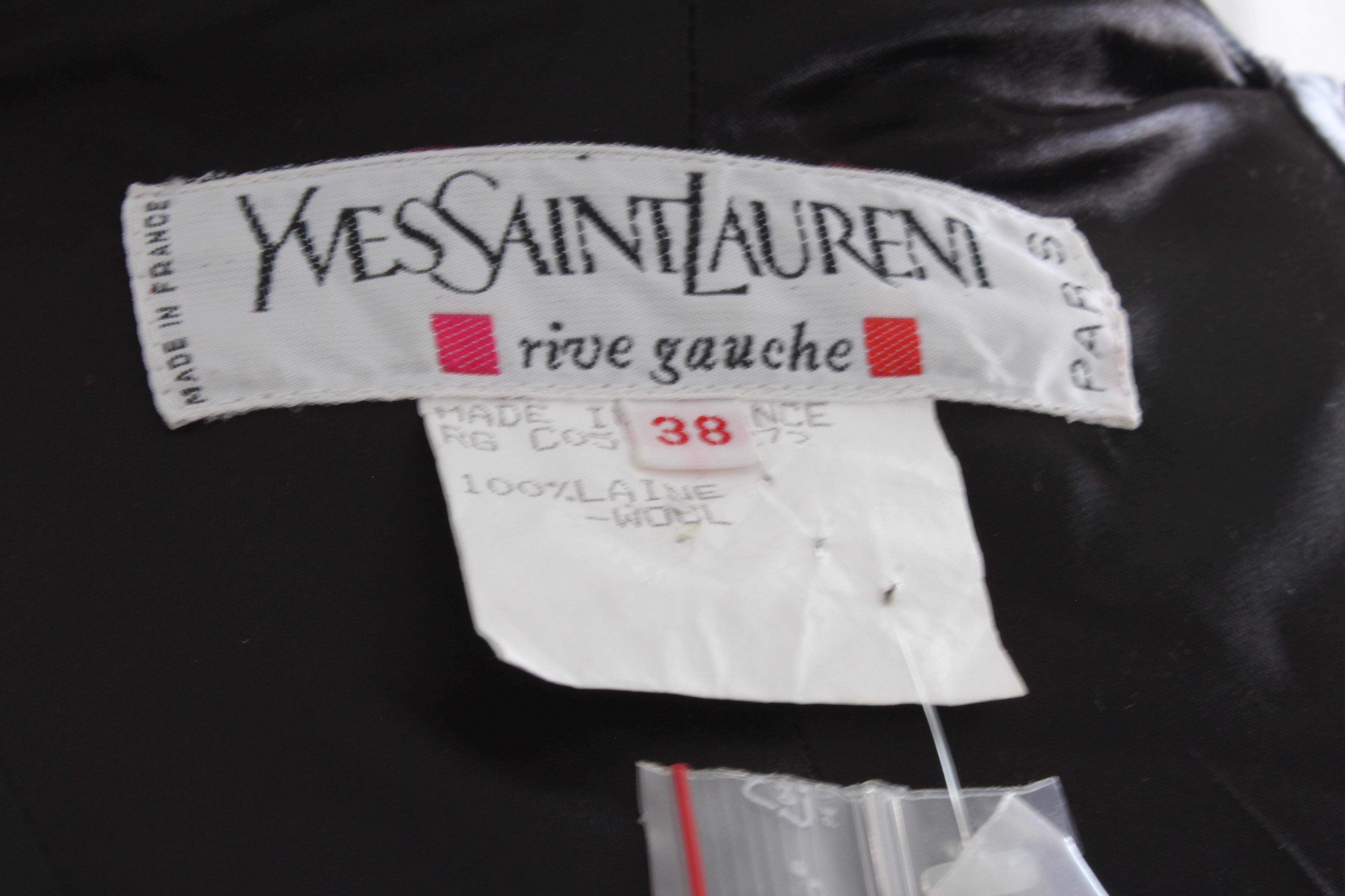Vintage Yves Saint Laurent Cape Garnet Red Wool Black Velvet Hood 38 NWOT NOS  4
