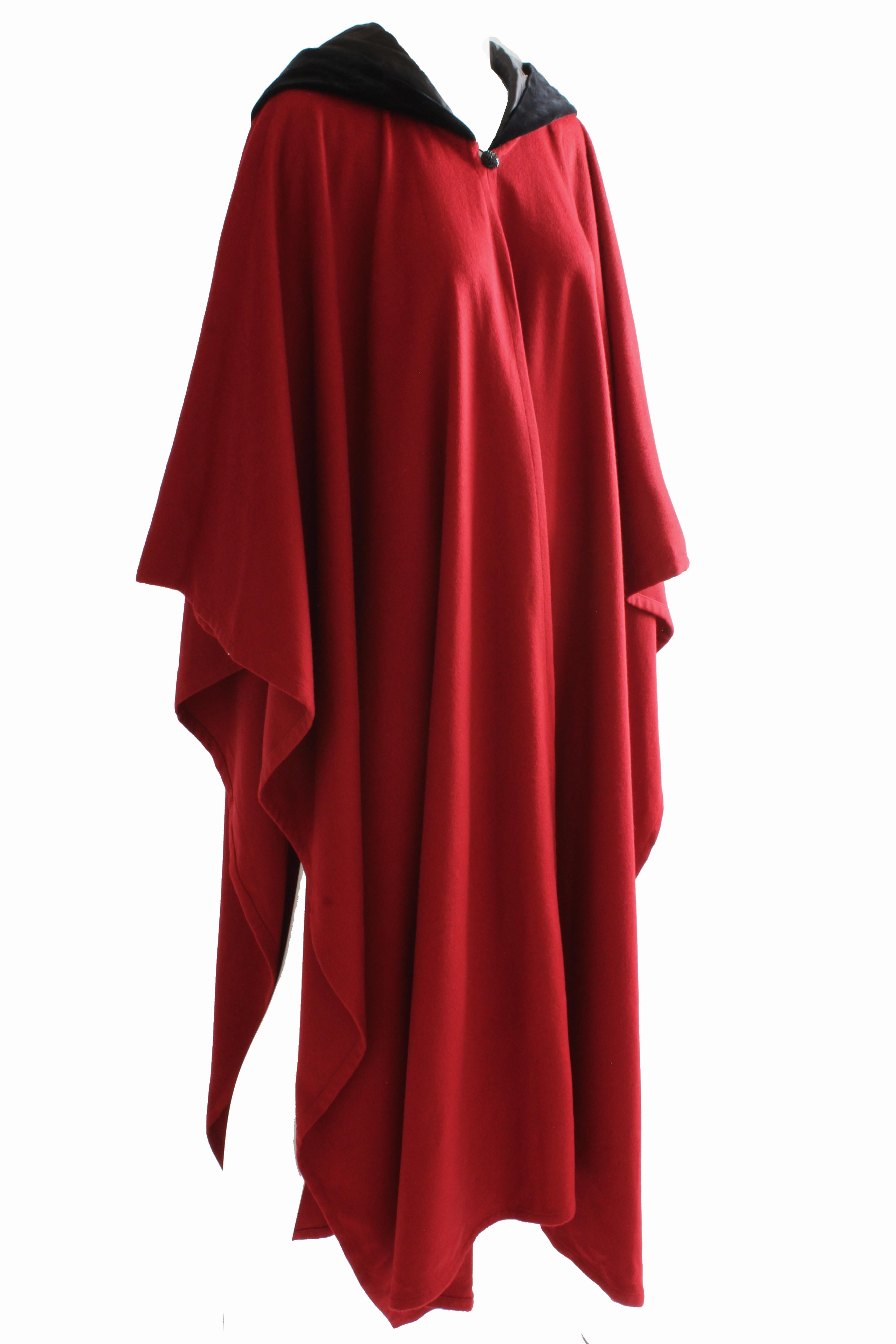 red wool cape with hood