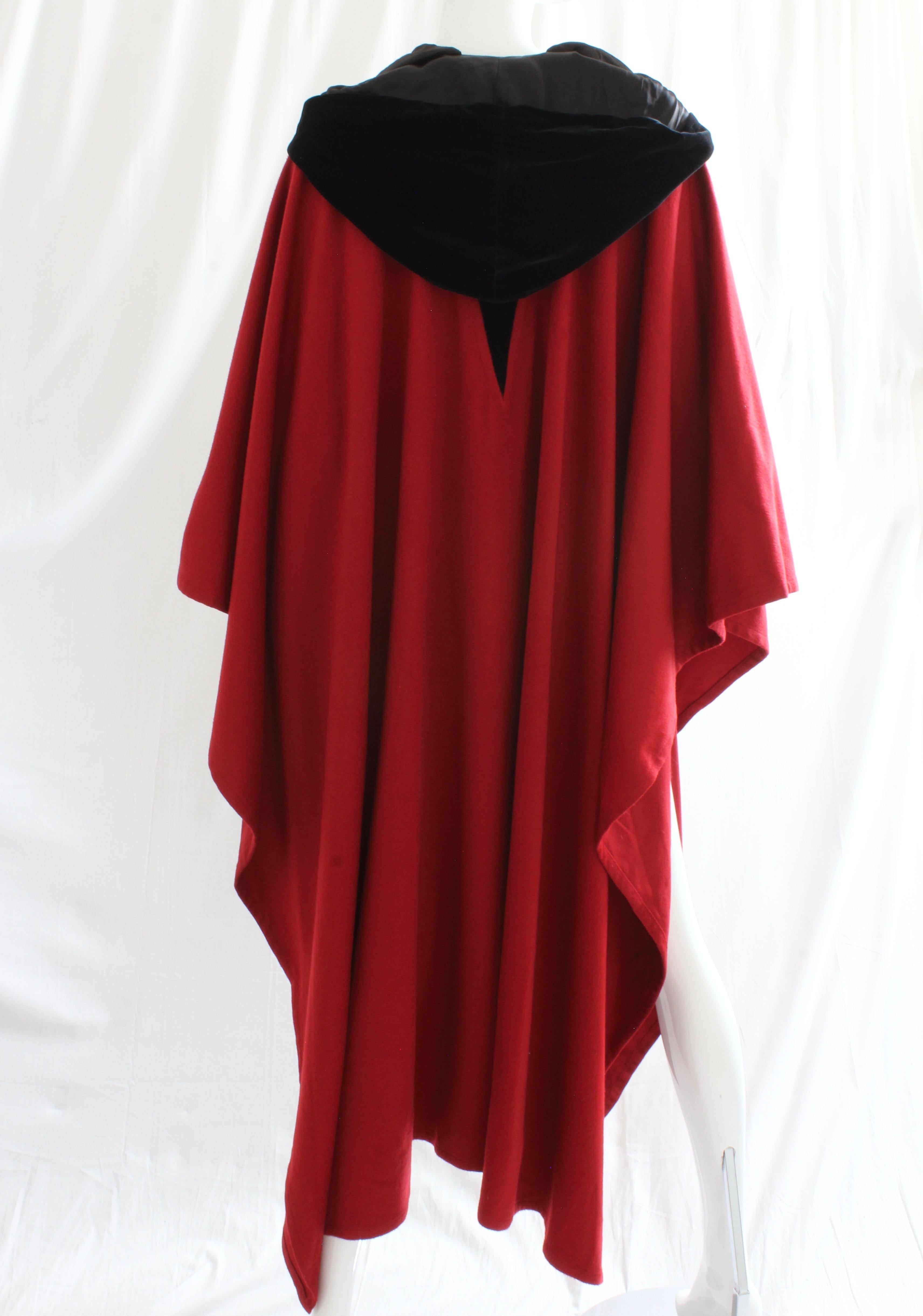 Vintage Yves Saint Laurent Cape Garnet Red Wool Black Velvet Hood 38 NWOT NOS  1