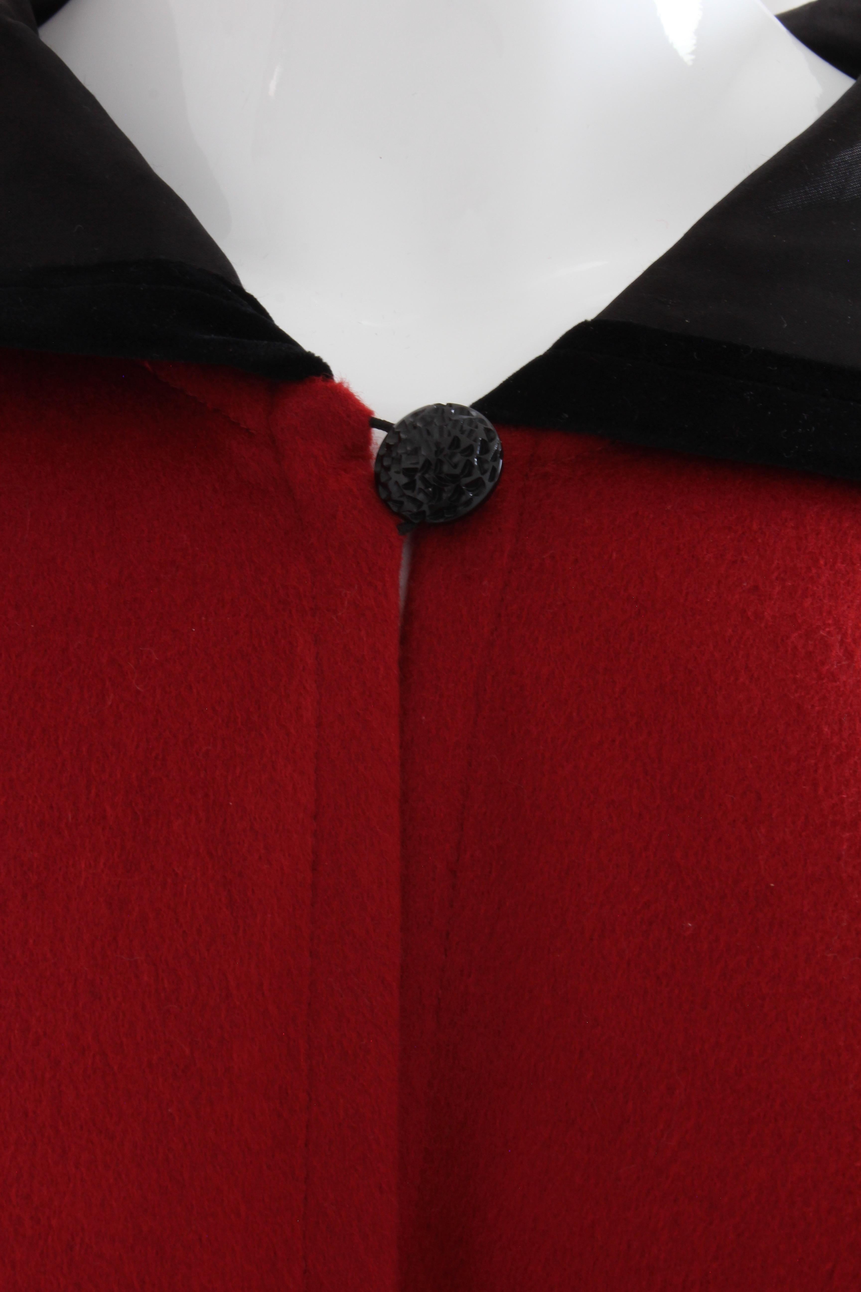 Vintage Yves Saint Laurent Cape Garnet Red Wool Black Velvet Hood 38 NWOT NOS  3