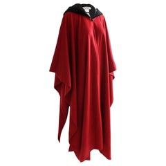 Vintage Yves Saint Laurent Cape Garnet Red Wool Black Velvet Hood 38 NWOT NOS 