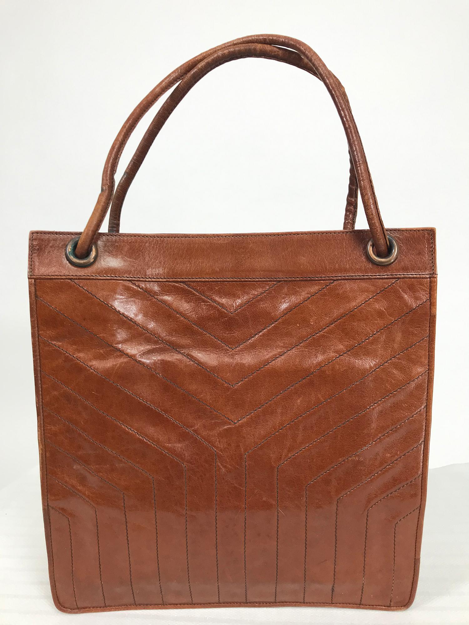 Vintage Yves Saint Laurent Caramel Leather Hand/Tote Bag 1970s 7