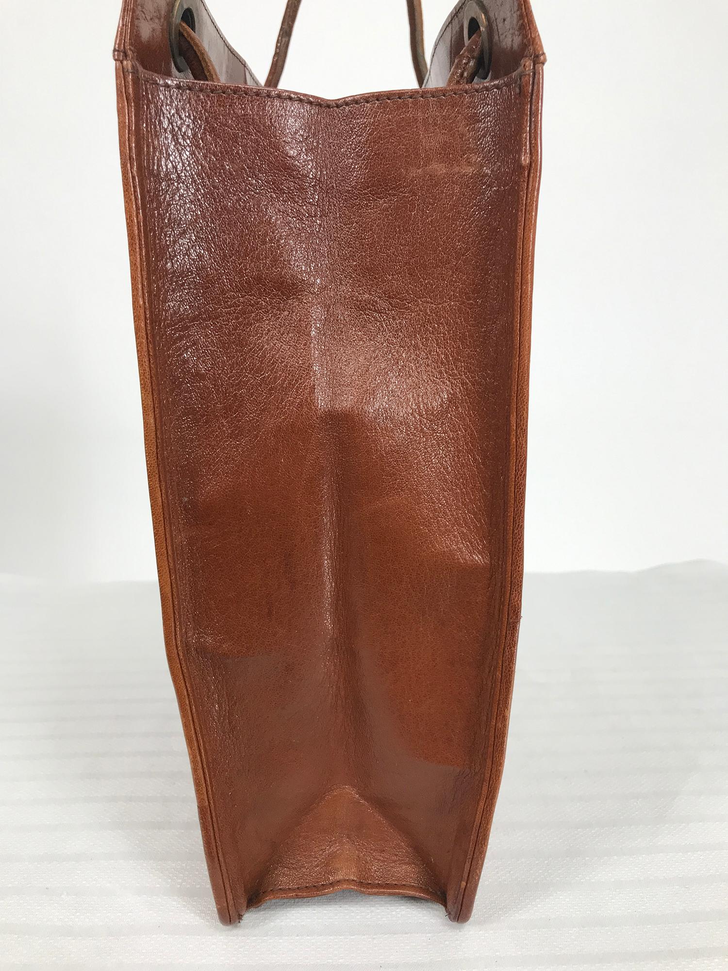 Women's or Men's Vintage Yves Saint Laurent Caramel Leather Hand/Tote Bag 1970s