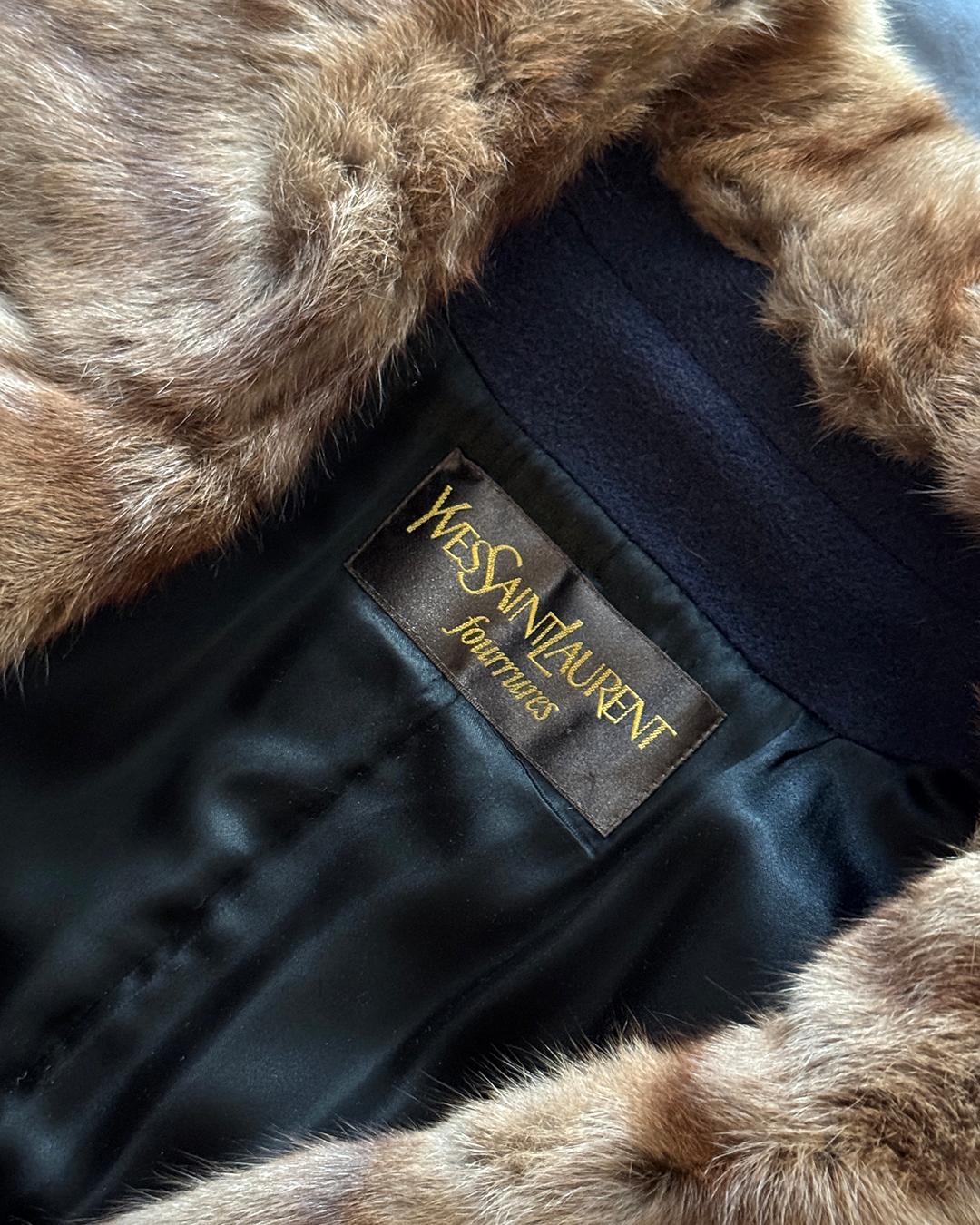 Vintage Yves Saint Laurent Cashmere Wool Fur-Trim Coat For Sale 12
