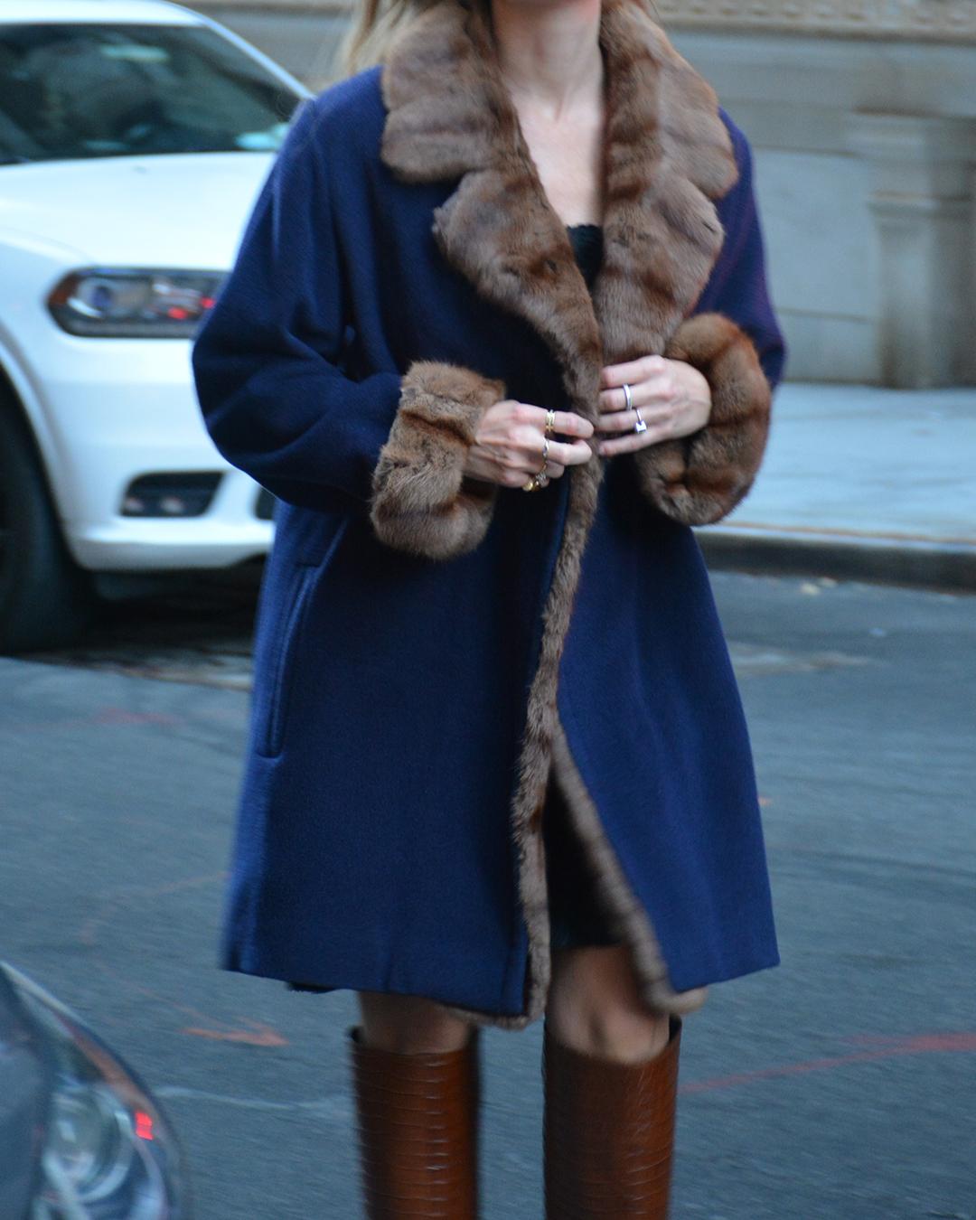 Vintage Yves Saint Laurent Cashmere Wool Fur-Trim Coat For Sale 1
