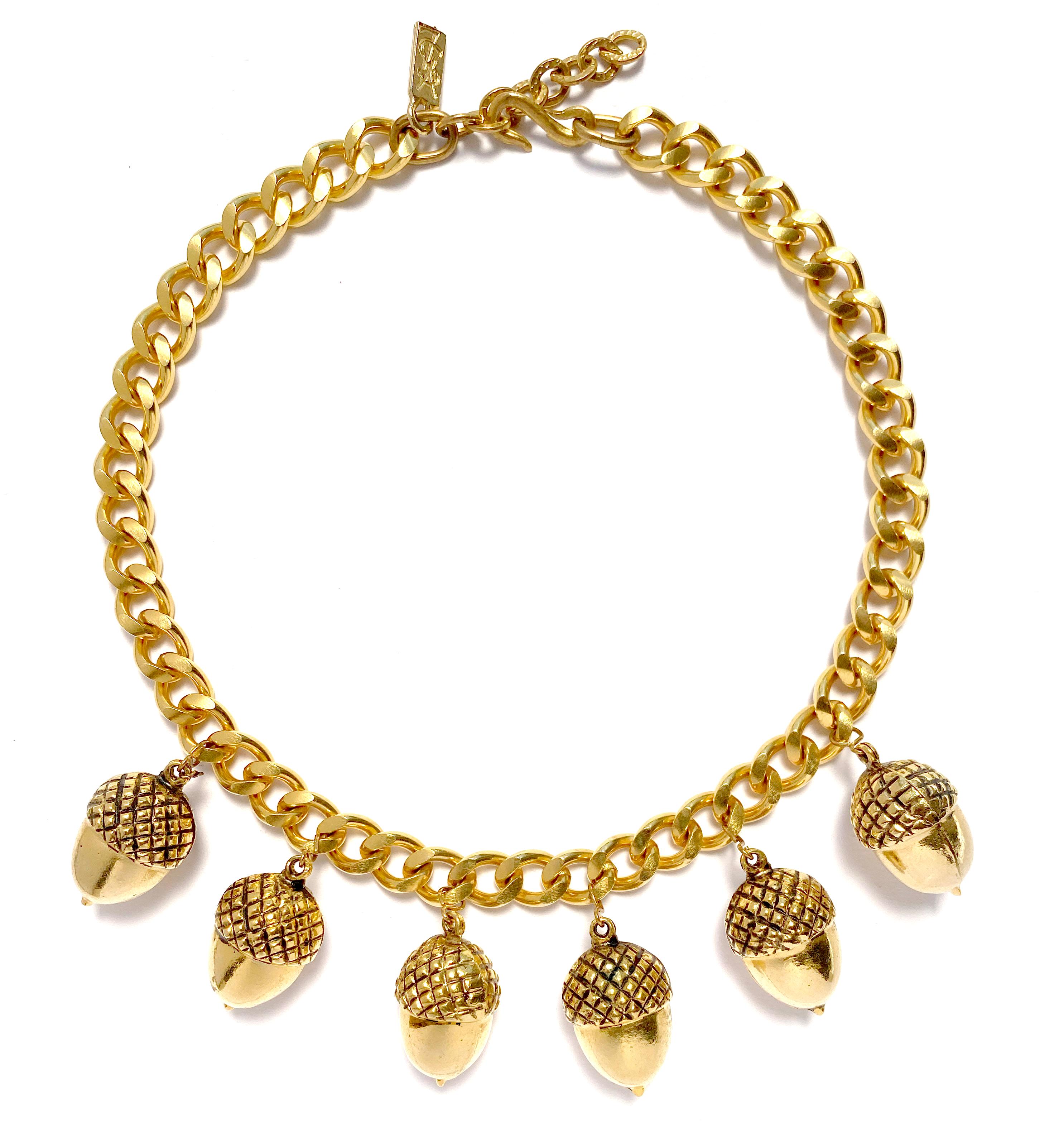 Vintage Yves Saint Laurent Chain Necklace with Acorn Detail, 1980s In Good Condition For Sale In London, GB