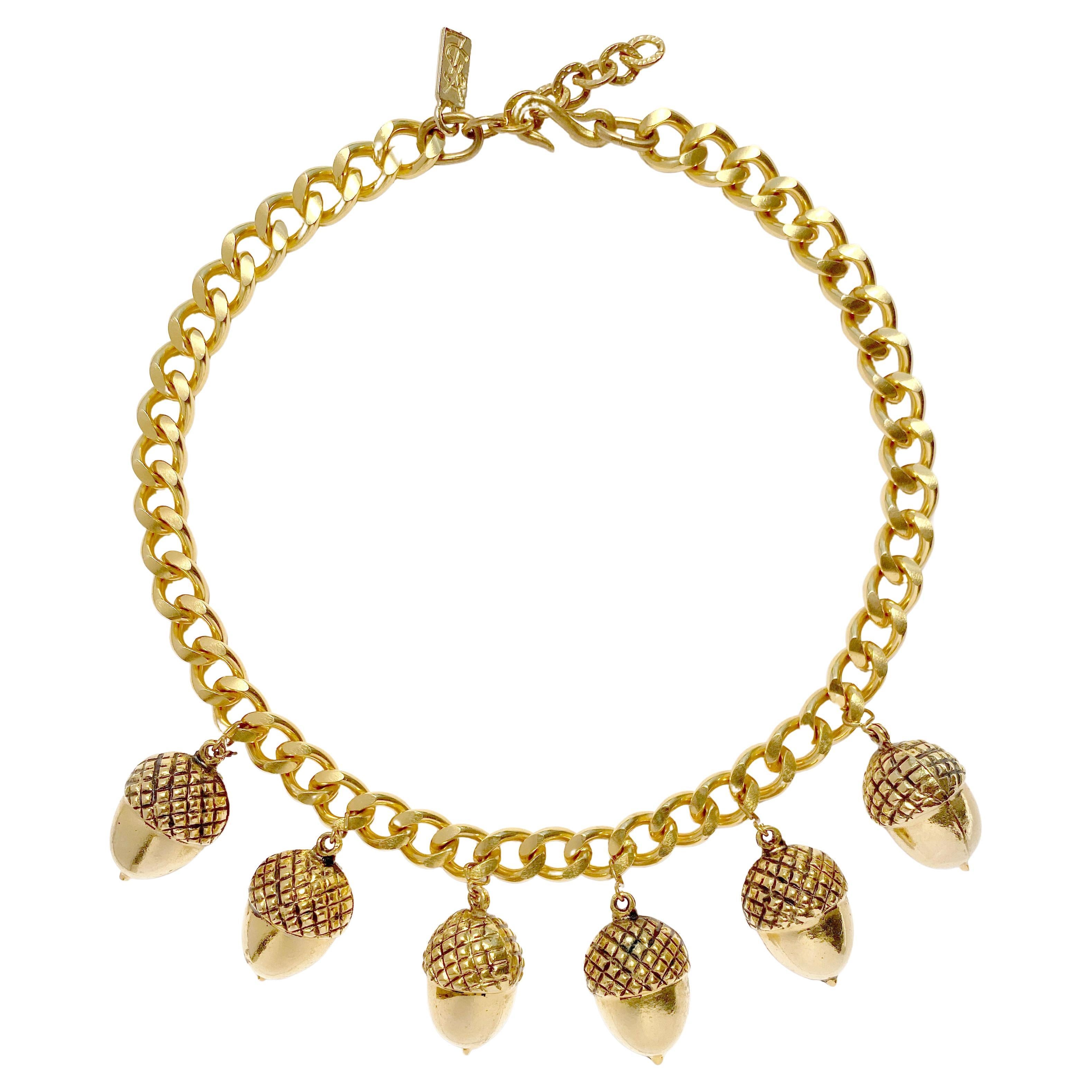 Vintage Yves Saint Laurent Chain Necklace with Acorn Detail, 1980s For Sale