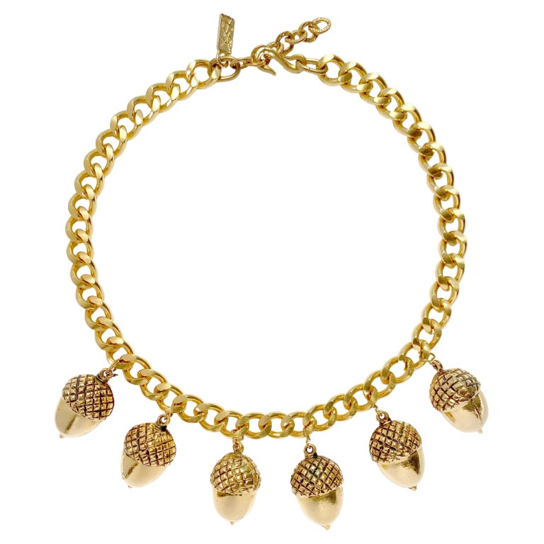Vintage Yves Saint Laurent Chain Necklace with Acorn Detail, 1980s For