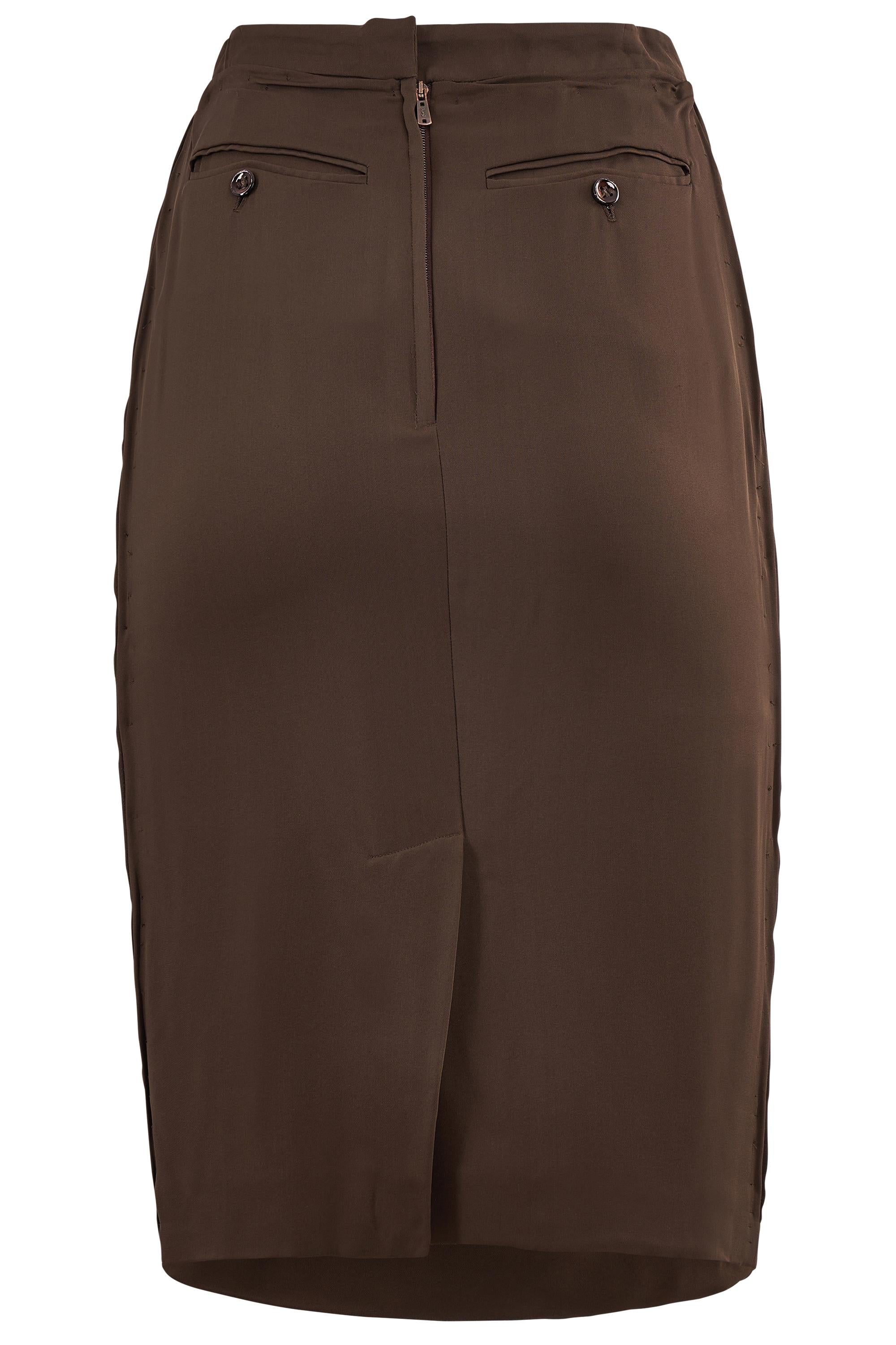 Vintage Yves Saint Laurent Circa 2000's Brauner Seidenrock im Zustand „Hervorragend“ im Angebot in London, GB