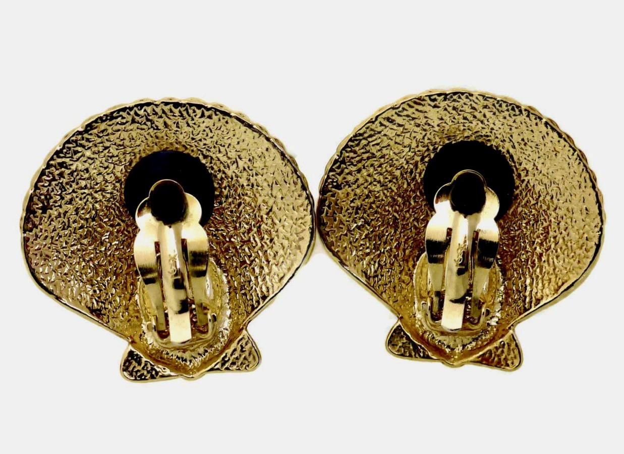 Vintage Yves Saint Laurent Clam Shell Rhinestone Earrings 1