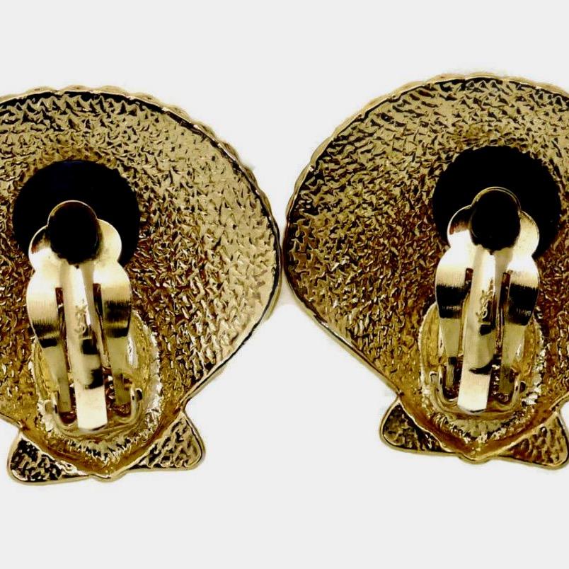 Vintage Yves Saint Laurent Clam Shell Rhinestone Earrings 2