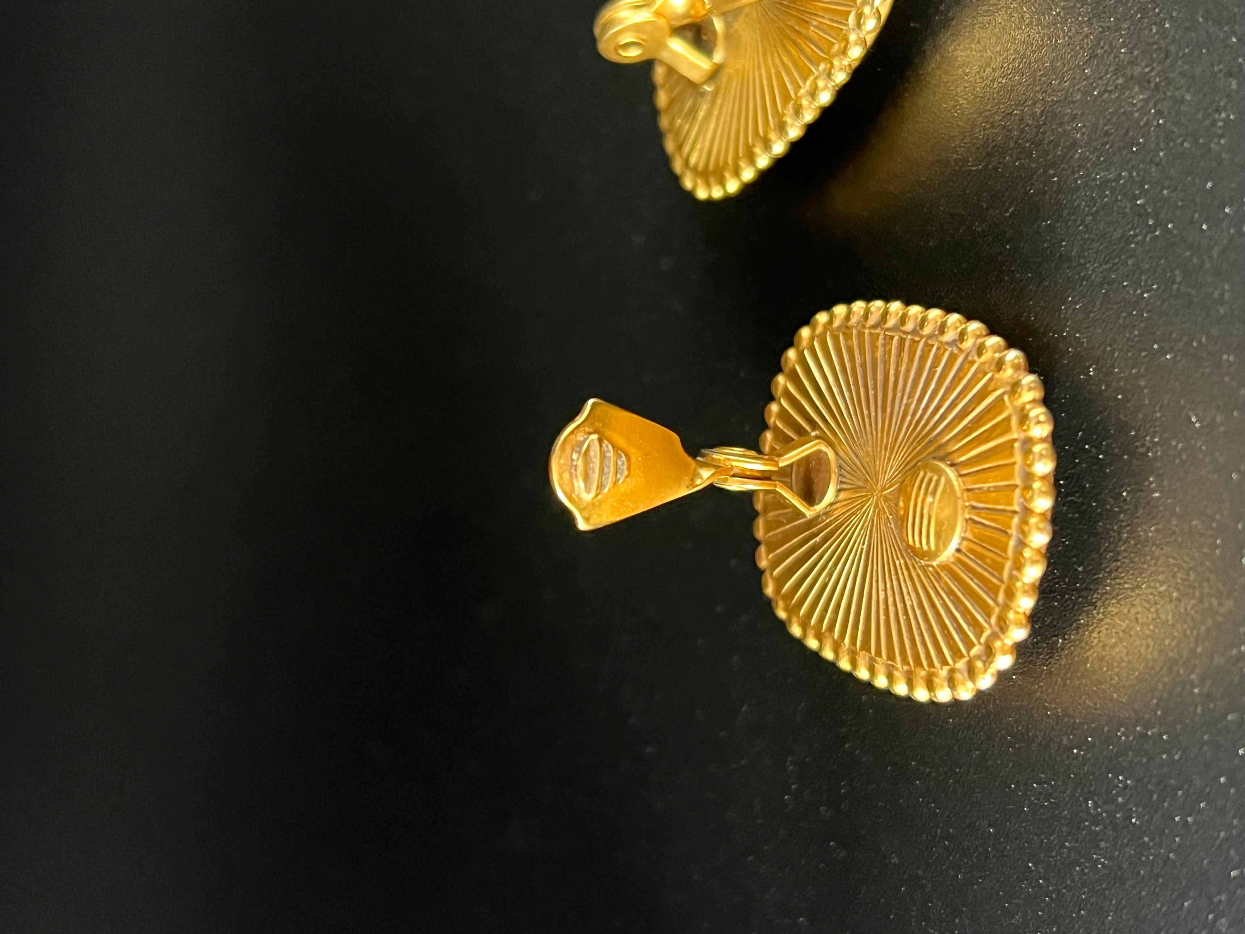 Vintage Yves Saint Laurent Clip-On Earrings  Gold Tone Amethyst Glass  Signed In Good Condition For Sale In Saint Petersburg, FL