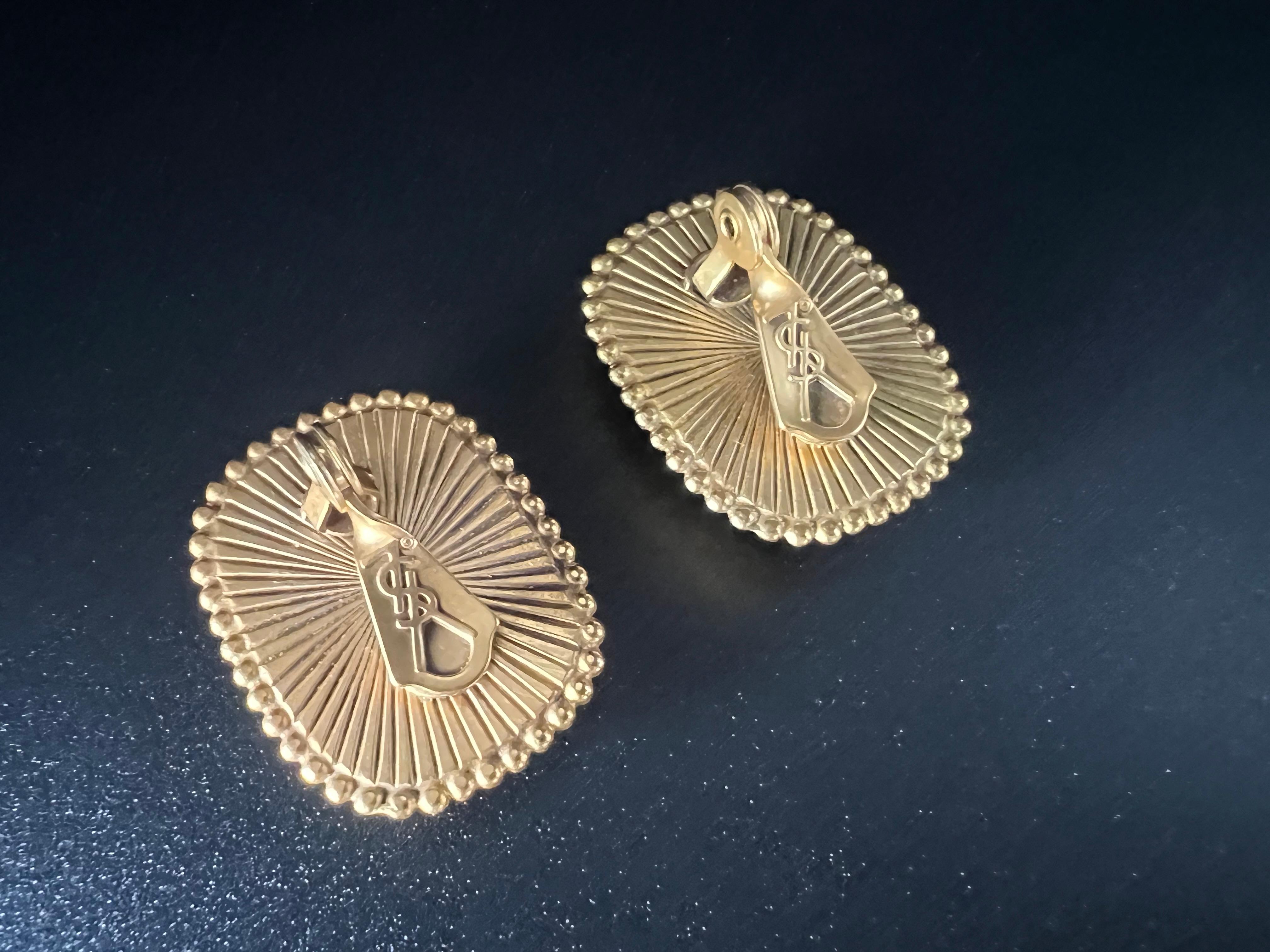 Women's Vintage Yves Saint Laurent Clip-On Earrings  Gold Tone Amethyst Glass  Signed For Sale