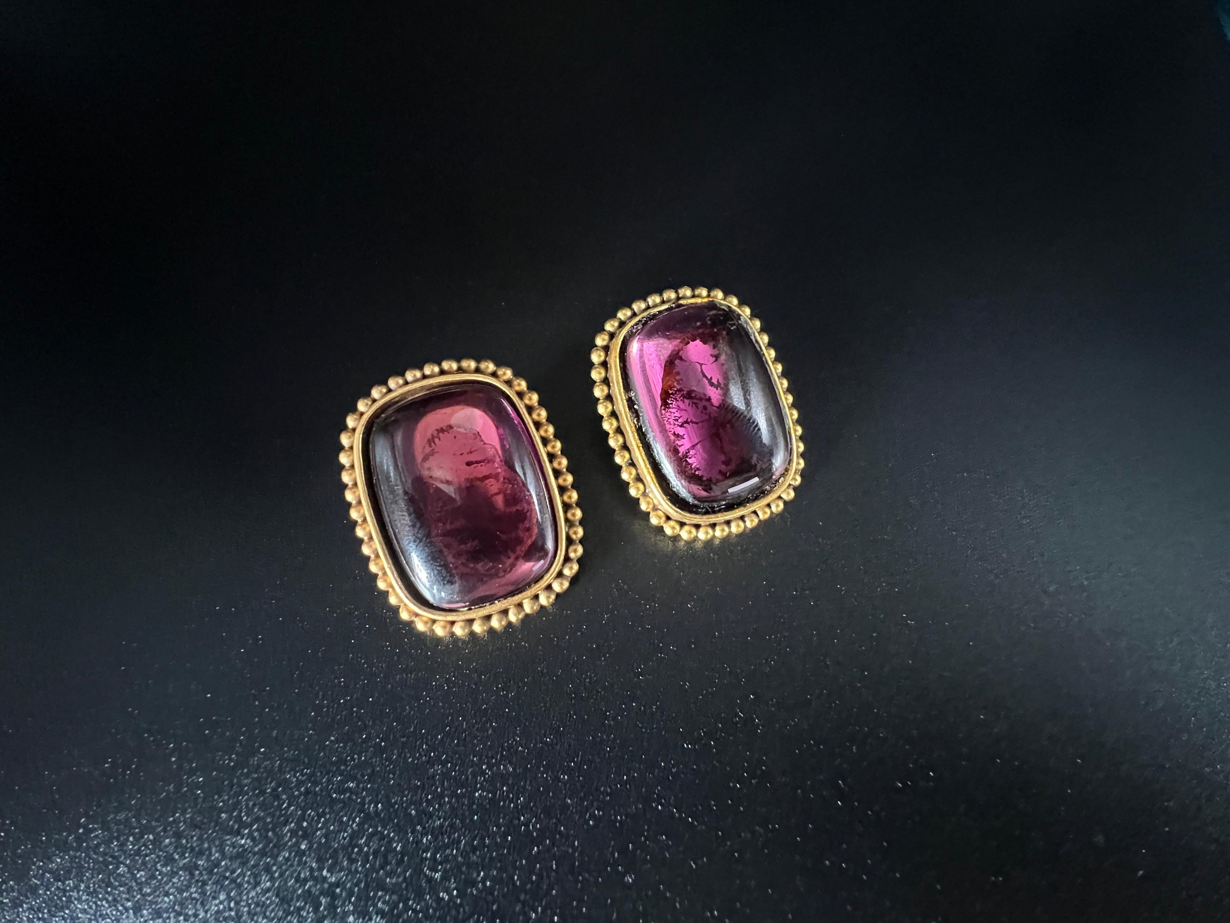 Vintage Yves Saint Laurent Clip-On Earrings  Gold Tone Amethyst Glass  Signed For Sale 1
