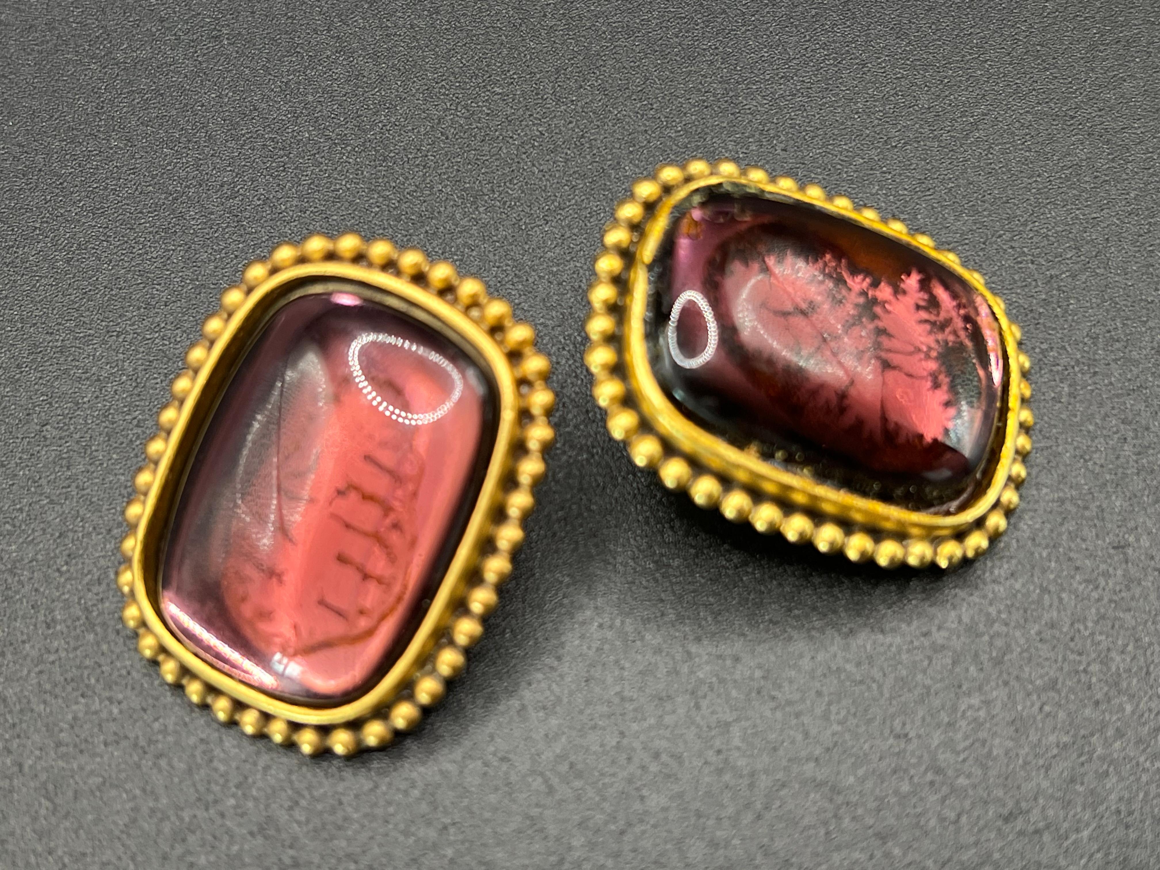 Vintage Yves Saint Laurent Clip-On Earrings  Gold Tone Amethyst Glass  Signed For Sale 3