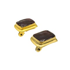 Vintage Yves Saint Laurent Deep Red Pate de Verre Earrings 1980s