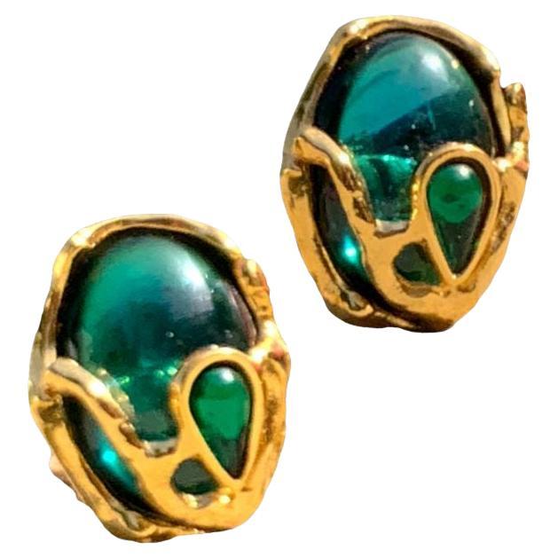 Boucles D'oreilles Clips Vintage Yves Saint Laurent Paris - Doré, Strass, Occasion