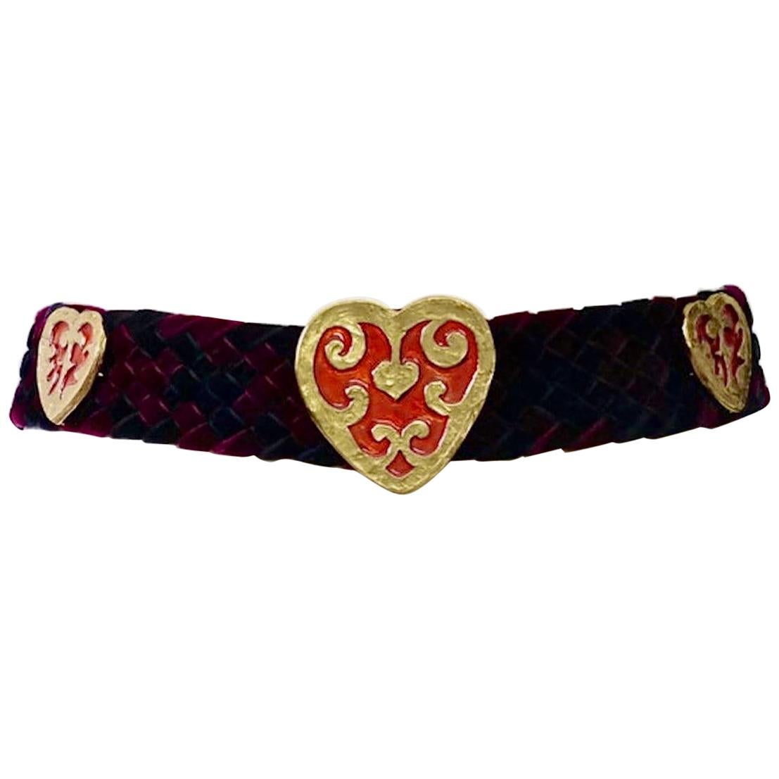 Vintage YVES SAINT LAURENT Enamel Heart Woven Belt