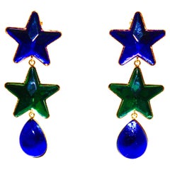 Vintage Yves Saint Laurent Enameled Star Earrings 
