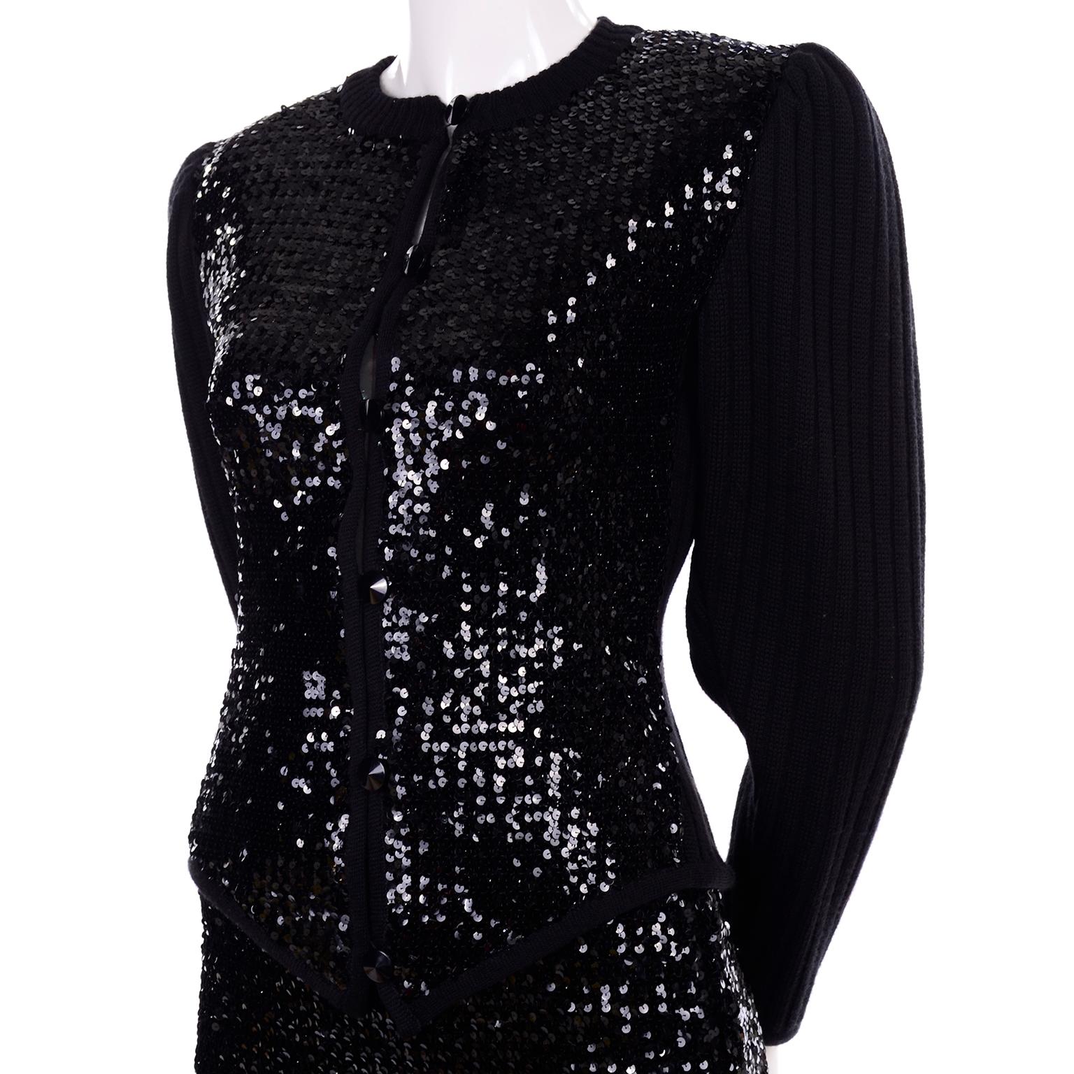 Vintage Yves Saint Laurent Evening Dress Alternative Black Skirt Suit W/ Sequins 4