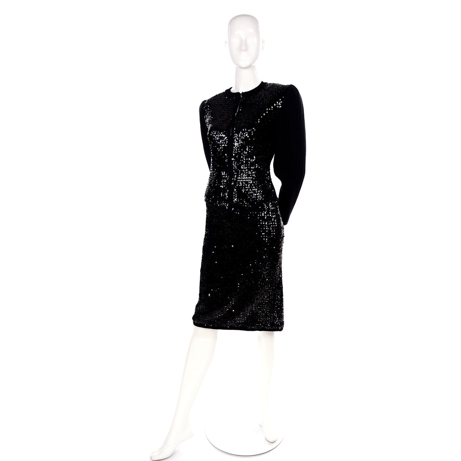 Vintage Yves Saint Laurent Evening Dress Alternative Black Skirt Suit W/ Sequins 5