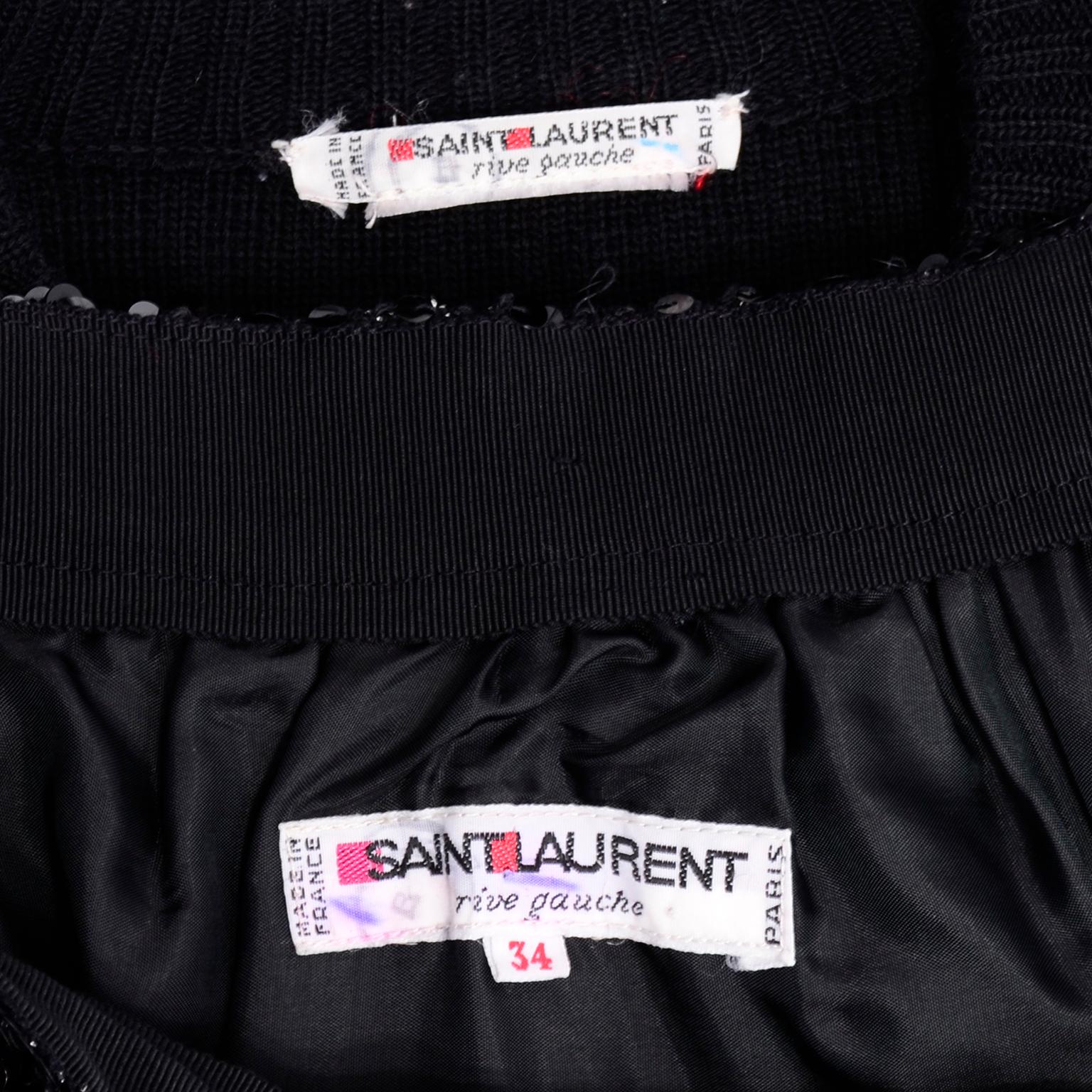 Vintage Yves Saint Laurent Evening Dress Alternative Black Skirt Suit W/ Sequins 6