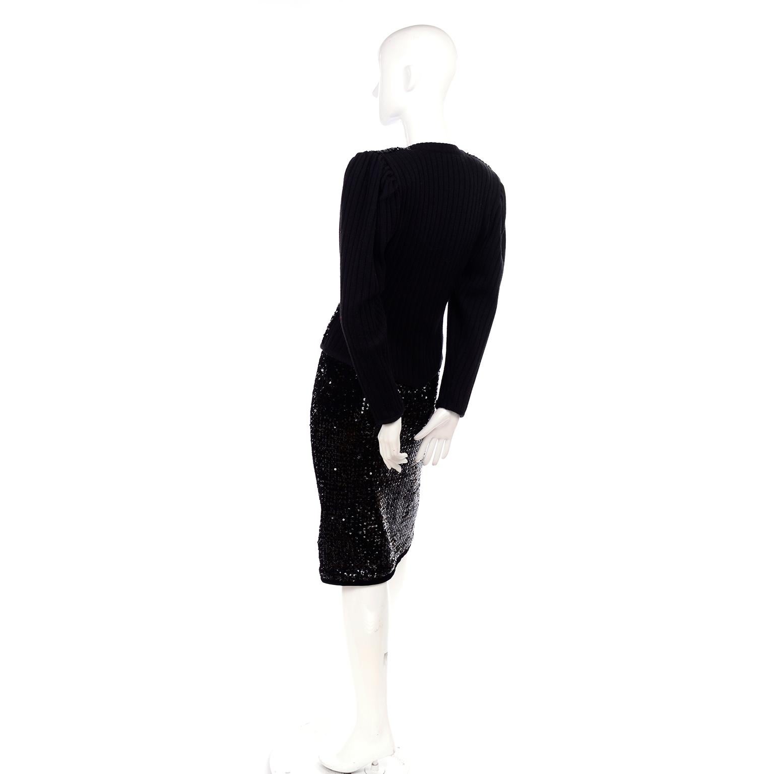Vintage Yves Saint Laurent Evening Dress Alternative Black Skirt Suit W/ Sequins 1