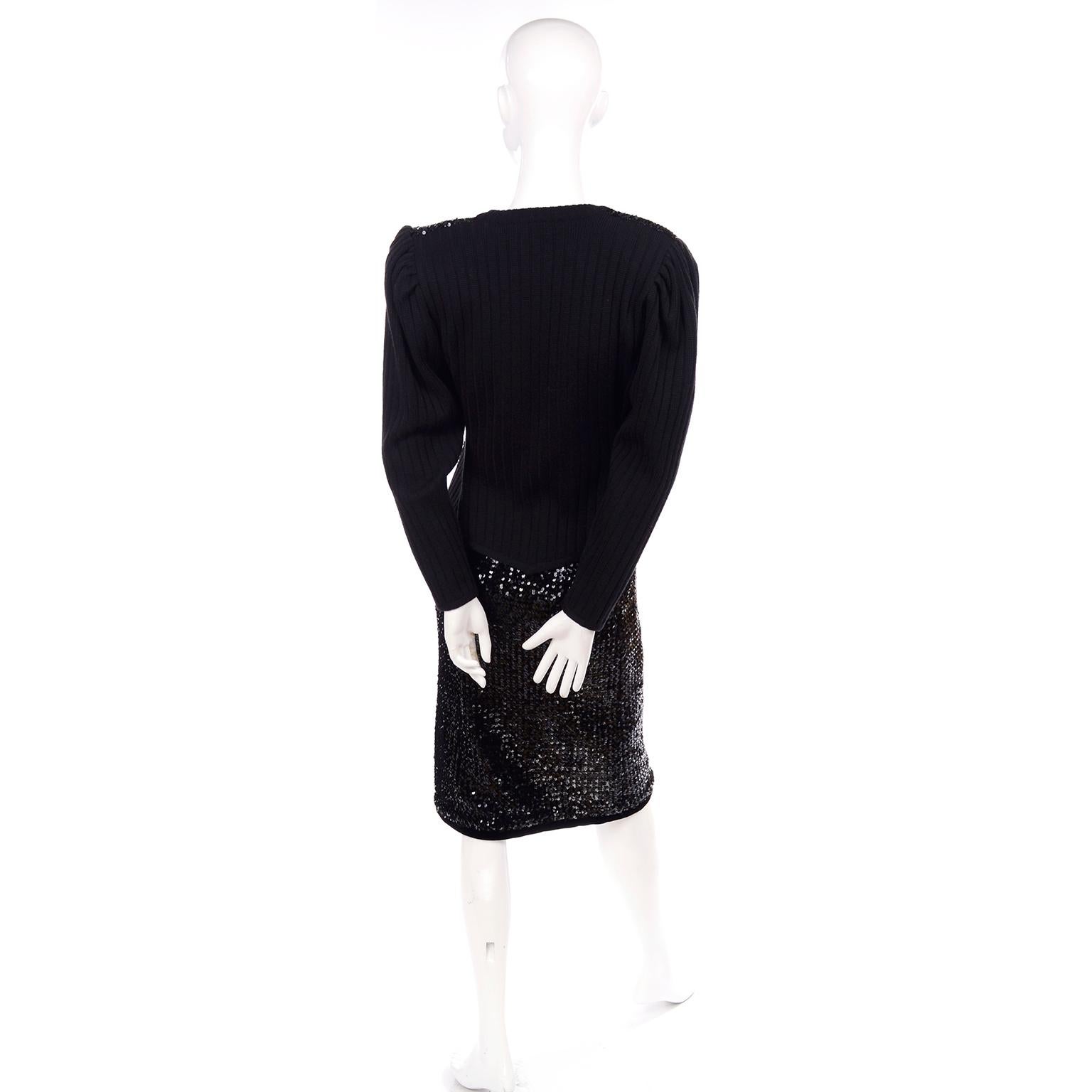 Vintage Yves Saint Laurent Evening Dress Alternative Black Skirt Suit W/ Sequins 2