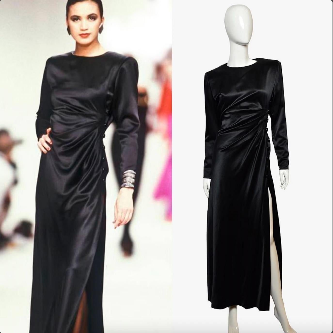 Vintage Yves Saint Laurent Evening Silk Black Dress, 1987 For Sale 3