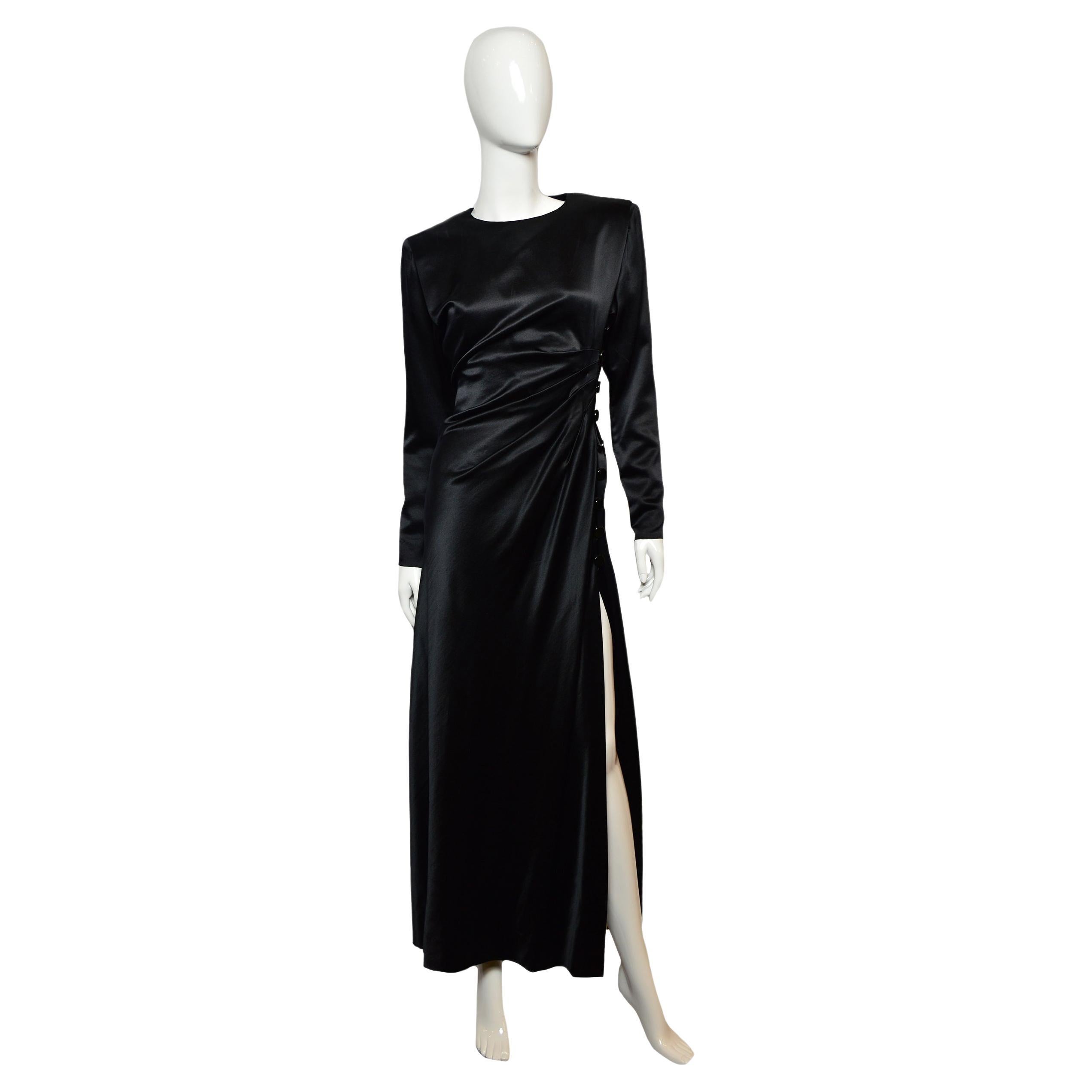 Vintage Yves Saint Laurent Evening Silk Black Dress, 1987 For Sale